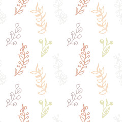 Seamless pattern with hand drawn branches and floral elements.