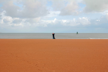Obraz premium Girl with dog in cloudy day