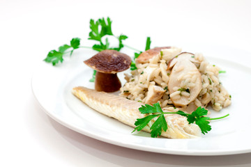 Bass fish with Porcini