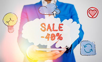 Conceptual hand writing showing Sale 40 Percent. Concept meaning A promo price of an item at 40...