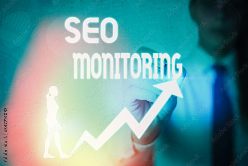 Poster handwriting text writing seo monitoring. conceptual photo tracking the progress of strategy made in 