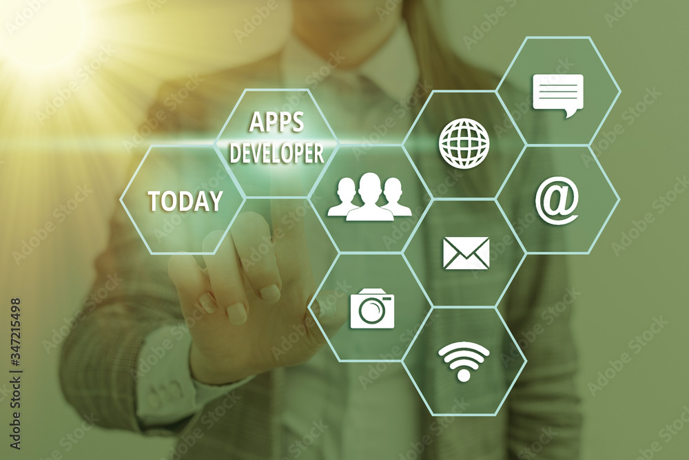 Poster text sign showing apps developer. business photo text graphic artist software programmer and analyst
