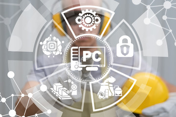 Personal Computer (PC) Industry Concept. Central Control Computing Panel Factory Production Process Monitoring Regulation.