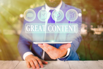 Handwriting text Great Content. Conceptual photo Satisfaction Motivational Readable Applicable...