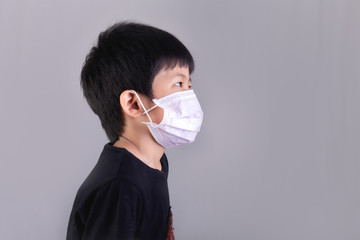 Little boy wearing mask for protect