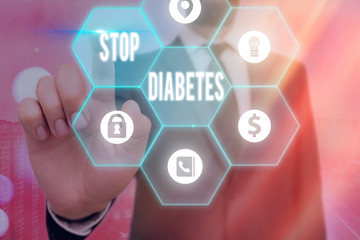 Handwriting text writing Stop Diabetes. Conceptual photo Blood Sugar Level is higher than normal...