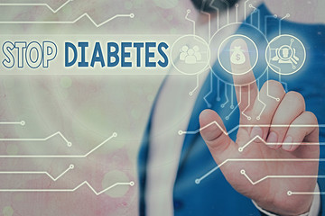 Text sign showing Stop Diabetes. Business photo showcasing Blood Sugar Level is higher than normal...