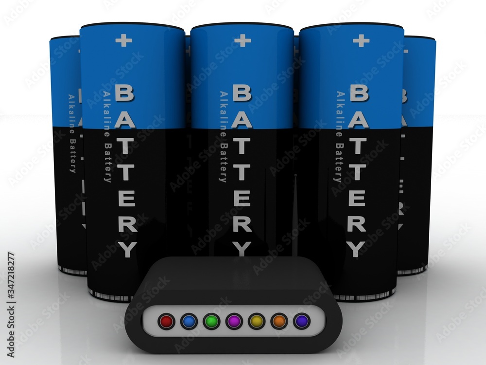 Poster 3d rendering transmitter wifi with battery