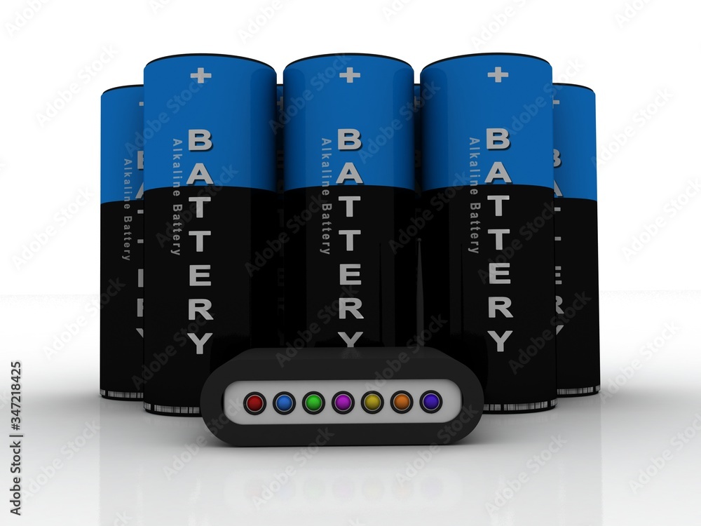 Poster 3d rendering transmitter wifi with battery
