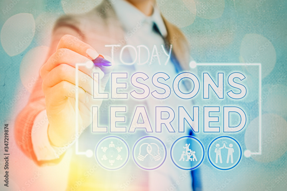 Poster writing note showing lessons learned. business concept for information reflects positive and negativ