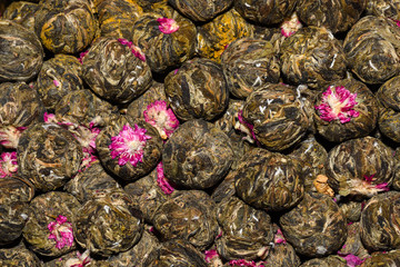 Assorted tea and spices specialties in Istanbul Turkey, Grand Bazaar