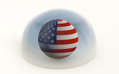 3d rendering of the united states flag protected under a glass dome i