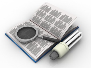 3d rendering Stack of books search with cfl bulb
