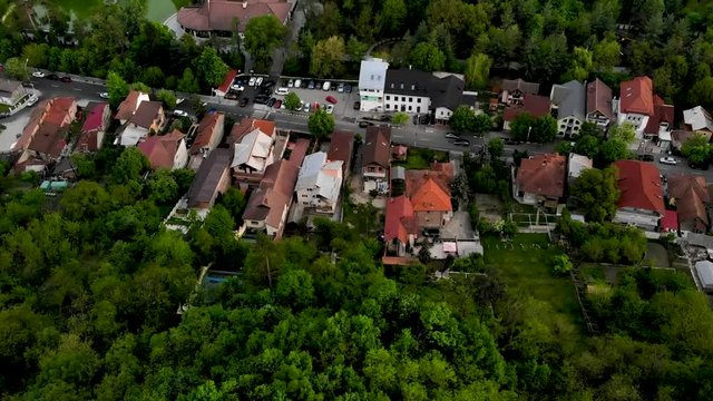 Panoramic drone view of Ramnicu Valcea, from Capela Hill.