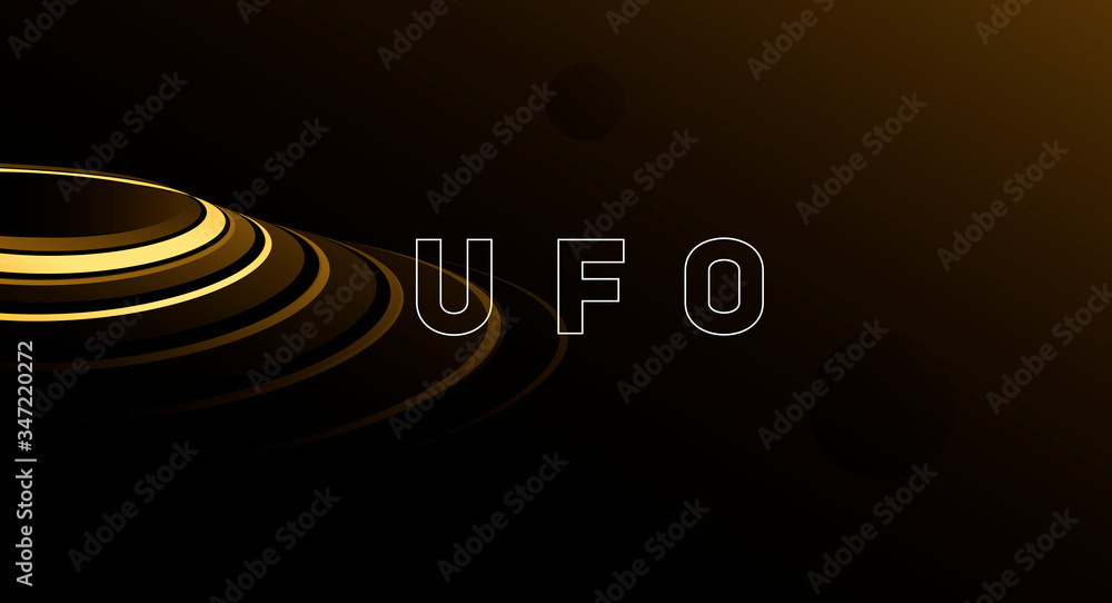 Poster abstract illustration of stylized vector unknown flying object or ufo in golden premium gradient col