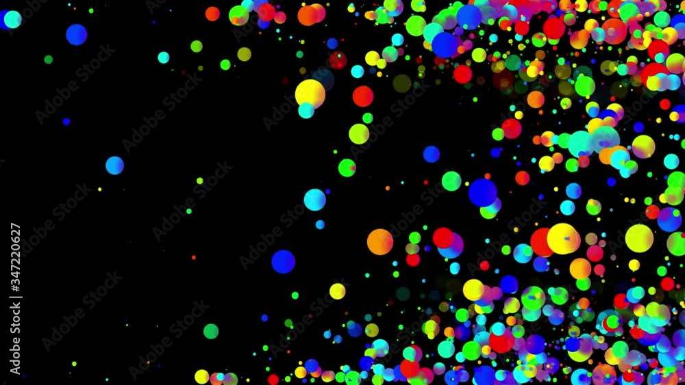 Poster 4k loop seamless abstract background with beautiful multi-colored balls in 2d flat style smoothly mo