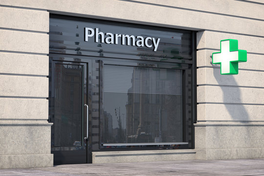 Pharmacy store or drugstore exterior design.