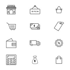 Shopping icon set outline style for your web design, logo, UI. illustration.