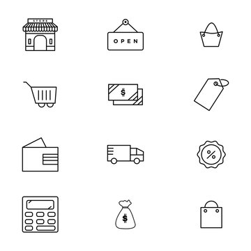 Shopping icon set outline style for your web design, logo, UI. illustration.