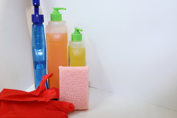 brush, sponge, washing agent, spray and cleaning glove
