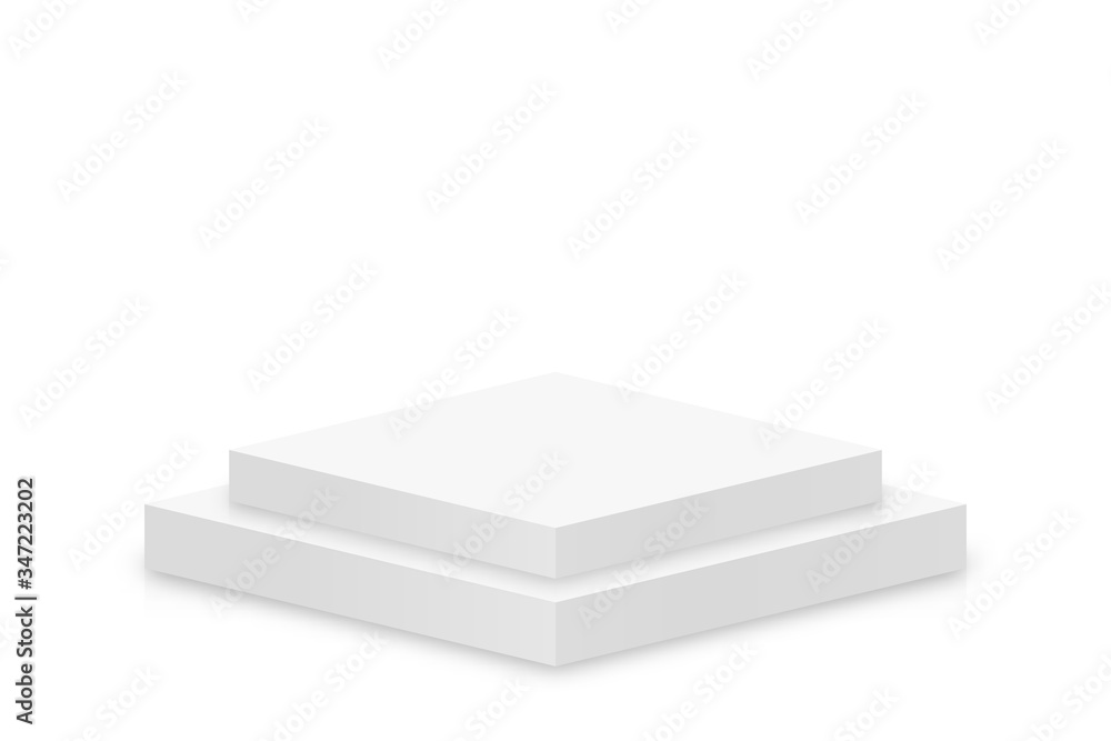 Poster white 3d podium mockup in square shape. empty stage or pedestal mockup isolated on white background.