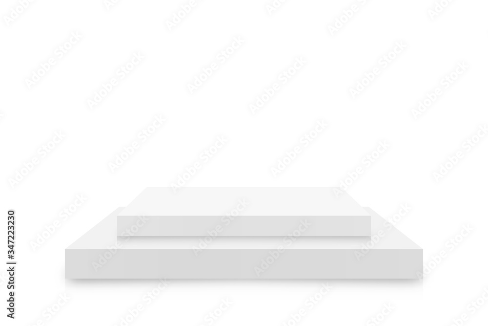 Poster white 3d podium mockup in square shape. empty stage or pedestal mockup isolated on white background.