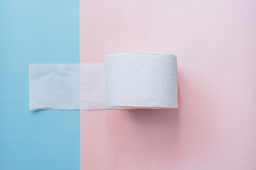 Roll of toilet paper on a pastel pink and blue background coronavirus covid 19 design