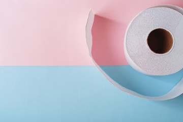 Roll of toilet paper on a pastel pink and blue background coronavirus covid 19 design