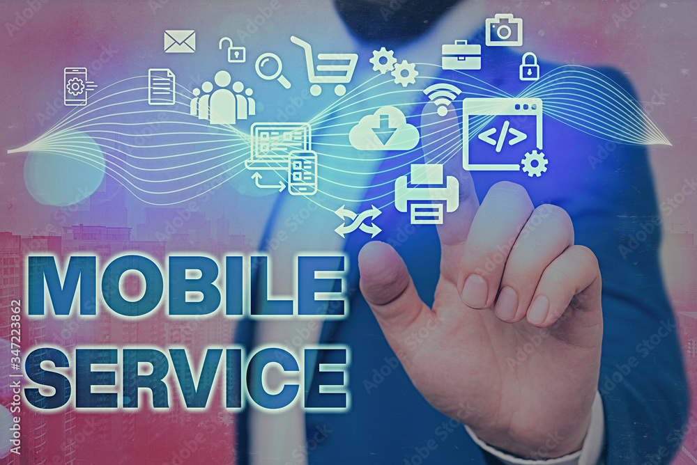 Poster handwriting text mobile service. conceptual photo radio communication utility between mobile and lan