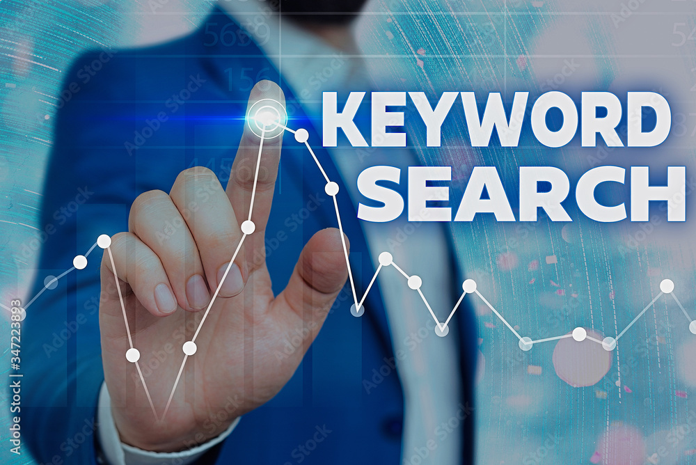 Poster writing note showing keyword search. business concept for using word or term to look correct subject