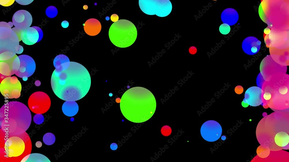 Poster 4k loop seamless abstract background with beautiful multi-colored balls in 2d flat style smoothly mo