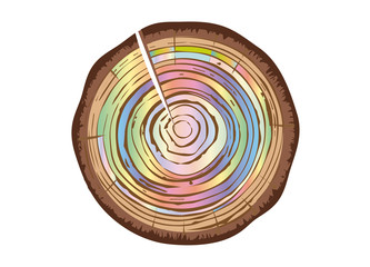 Eine Holzscheibe mit Jahresringe in Pastell Farben