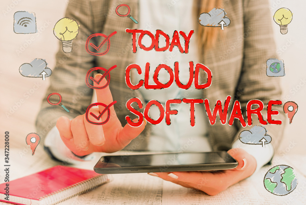Poster word writing text cloud software. business photo showcasing programs used in storing accessing data 