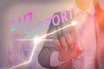 Text sign showing 24 Or 7 Support. Business photo text Giving assistance to service whole day and night No downtime