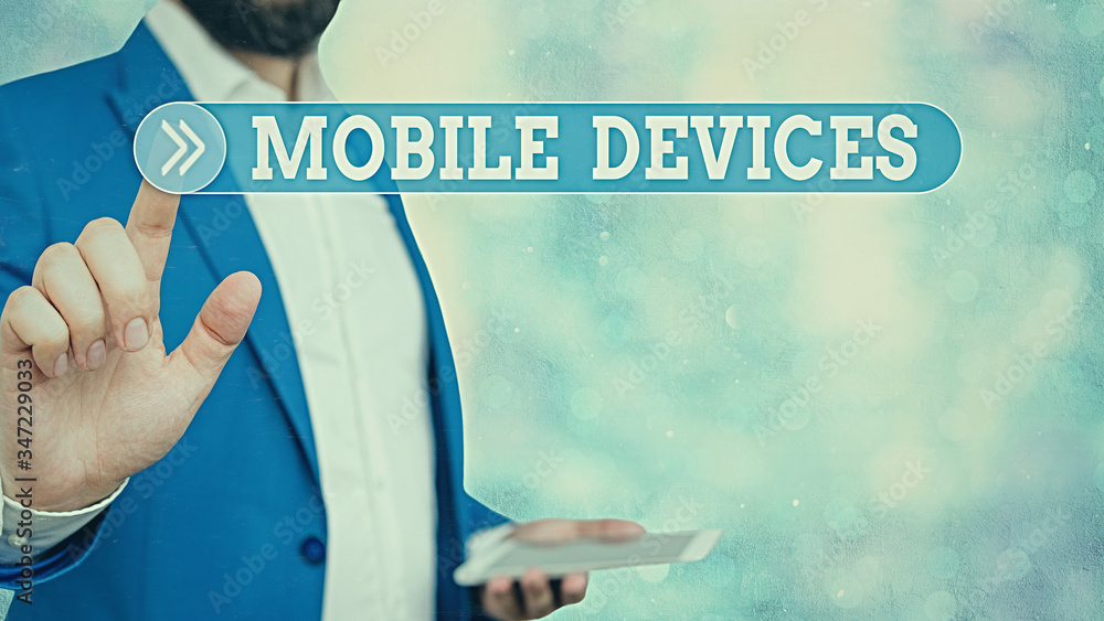 Poster text sign showing mobile devices. business photo showcasing a portable computing device like smartph
