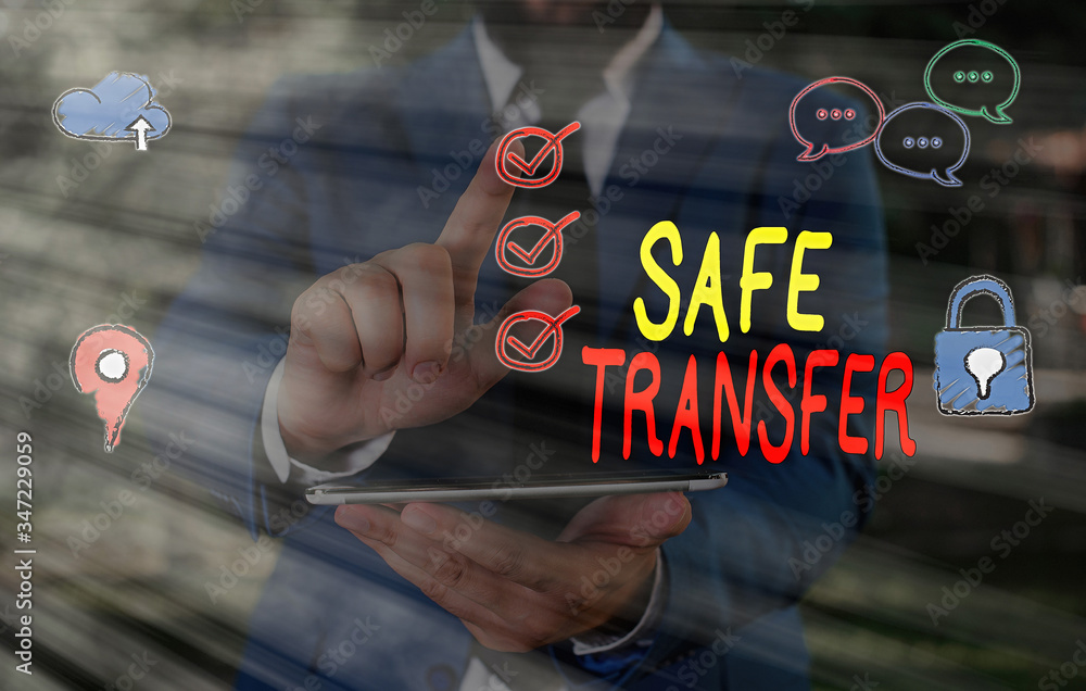 Poster text sign showing safe transfer. business photo showcasing wire transfers electronically not paper b