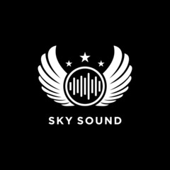 sky sound wings with sound symbol vector logo