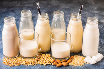 A bottles of alternative  milk and ingredient