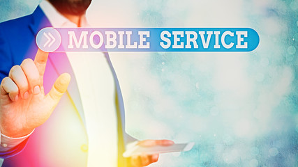 Text sign showing Mobile Service. Business photo showcasing Radio communication utility between...
