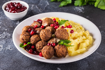 Homemade Swedish Meatballs with Cream Sauce and Parsley