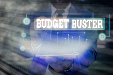 Writing note showing Budget Buster. Business concept for Carefree Spending Bargains Unnecessary...