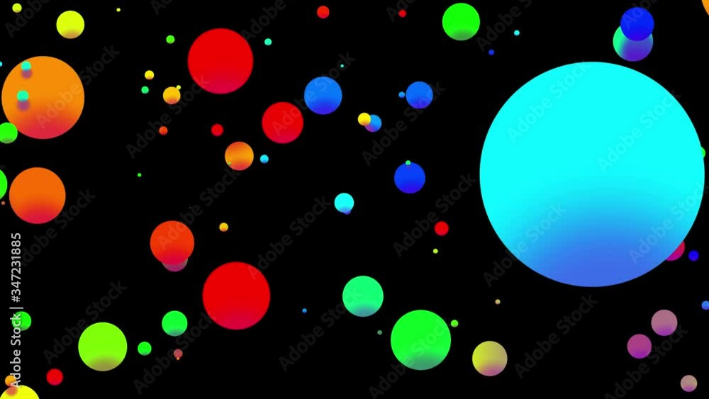 Poster 4k loop seamless abstract background with beautiful multi-colored balls in 2d flat style smoothly mo