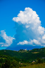 cloud, blue sky and church one