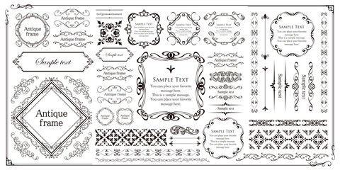 高級感のあるビンテージ調のフレームデザインセット　罫線　枠　ウエディング　ビンテージ　アンティーク	
