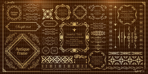 高級感のあるビンテージ調のフレームデザインセット　罫線　枠　ウエディング　ビンテージ　アンティーク	
