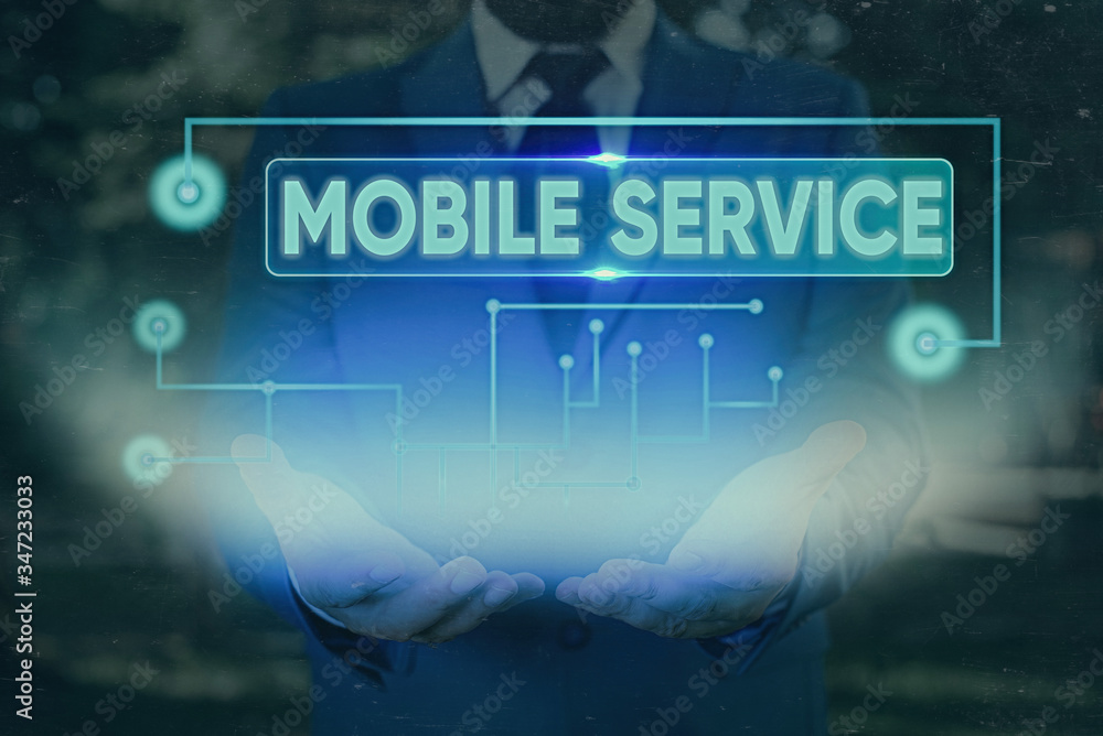 Poster handwriting text mobile service. conceptual photo radio communication utility between mobile and lan