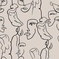 Abstract woman portraits and figures pattern.