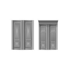 Two grey doors isolated on white background
