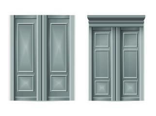 Vector illustration two grey doors isolated on white background