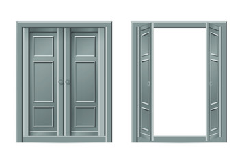 Vector illustration two grey doors isolated on white background